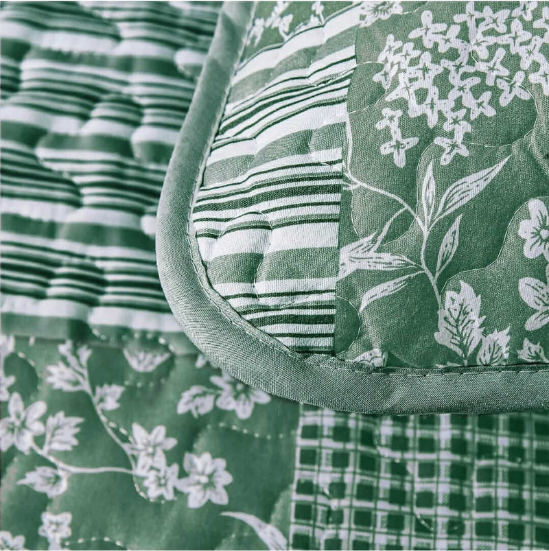 2025 Green Patchwork Quilted Bedspread Coverlet Sets (3Pcs)
