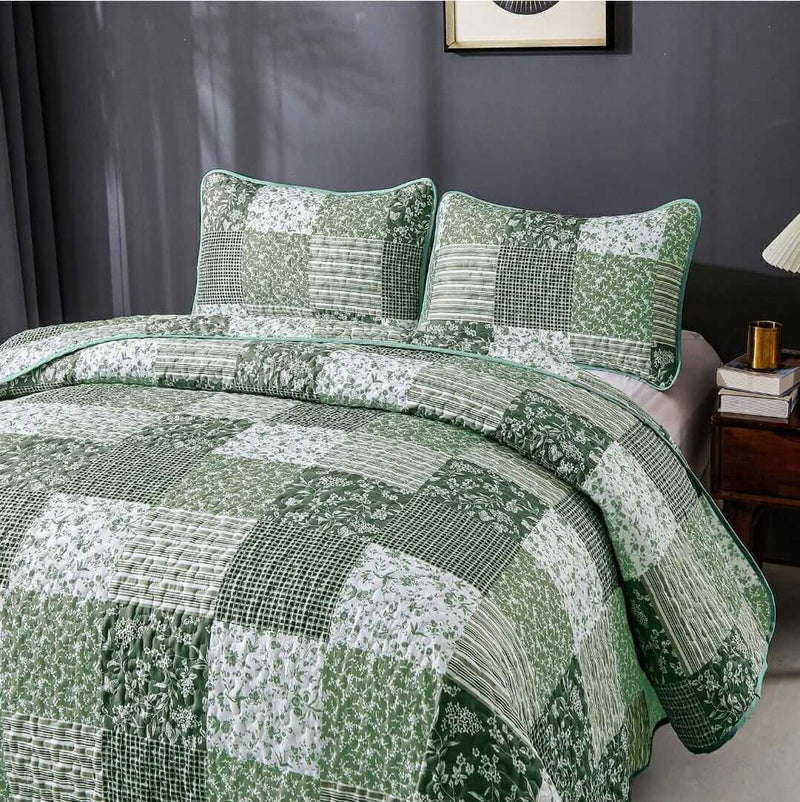 2024 Green Coverlet Set-Quilted Bedspread Sets (3Pcs)