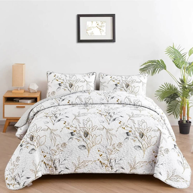 White Floral Bedspread Coverlet Sets (3Pcs)