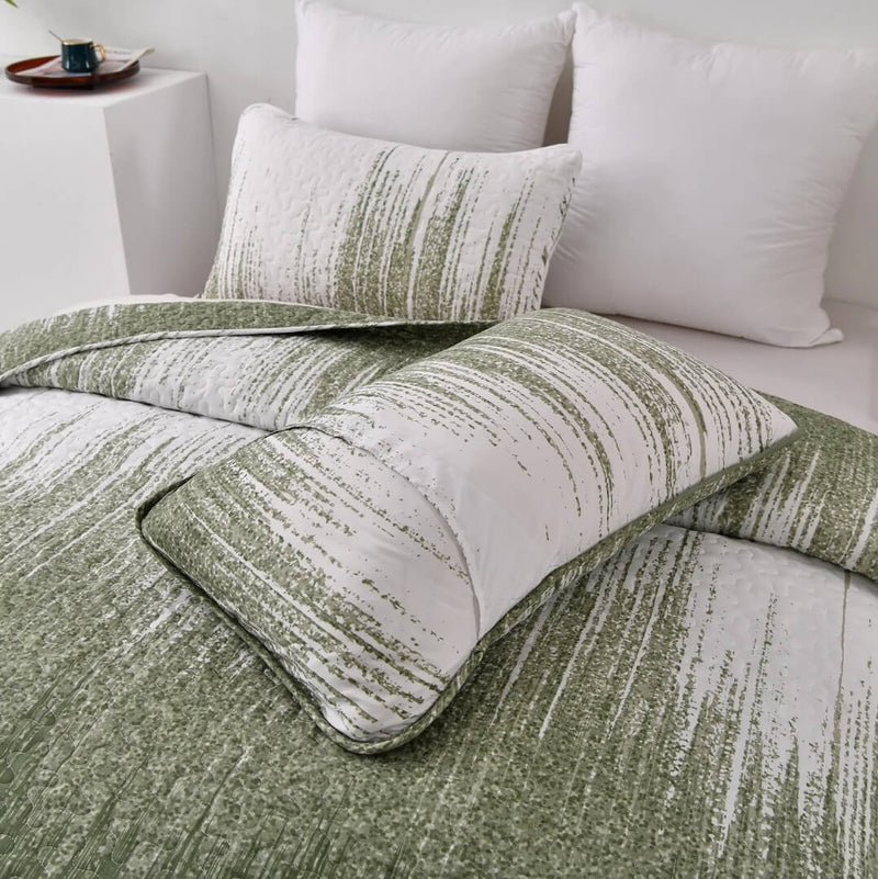 Green & White Bedspread Coverlet Set-Quilted Bedspread Sets (3Pcs)
