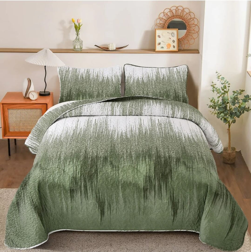 Green & White Bedspread Coverlet Set-Quilted Bedspread Sets (3Pcs)