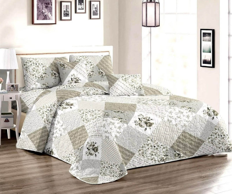 Vintage Patchwork Floral Quilted Bedspread Coverlet Set – (3Pcs)