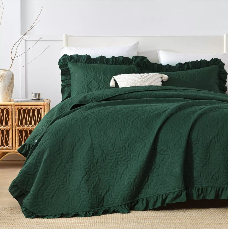 2025 Dark Green Coverlet Set-Quilted Bedspread Sets (3Pcs)