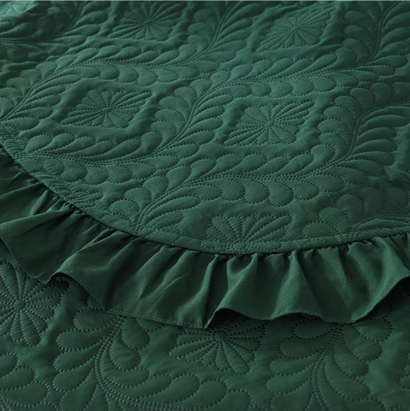 2025 Dark Green Coverlet Set-Quilted Bedspread Sets (3Pcs)