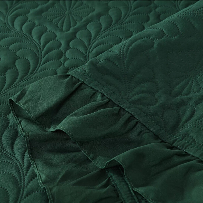 2025 Dark Green Coverlet Set-Quilted Bedspread Sets (3Pcs)