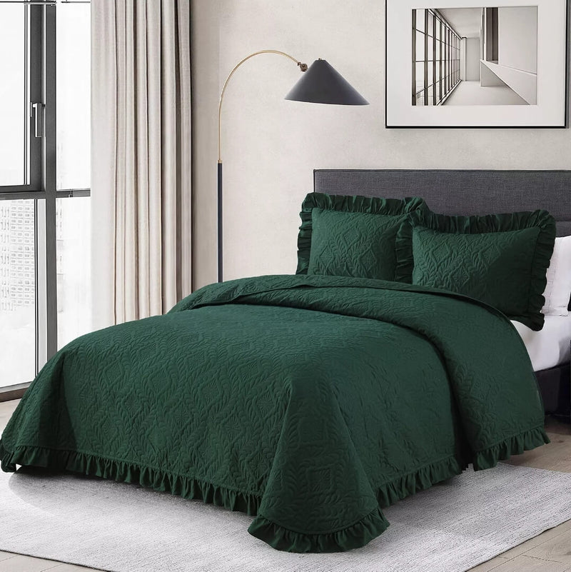 2025 Dark Green Coverlet Set-Quilted Bedspread Sets (3Pcs)
