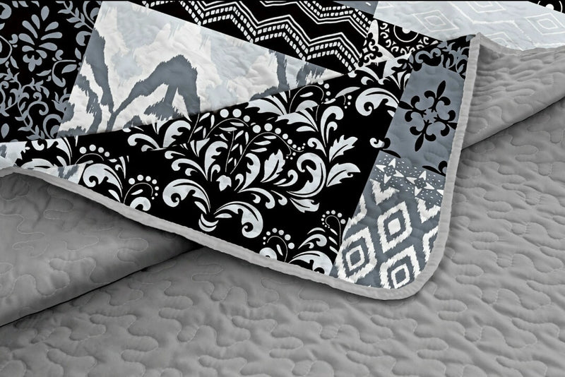 2025 Grey Patchwork Bedspread Set – 3 Piece Quilted Coverlet Set