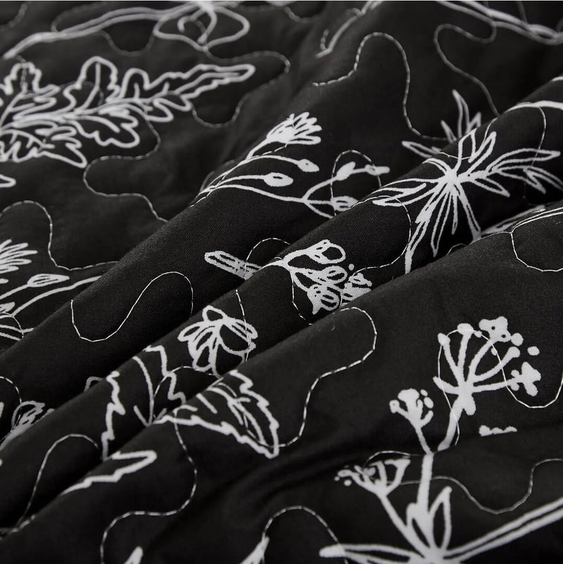 Black Floral Reversible Coverlet Set-Quilted Bedspread Sets (3Pcs)