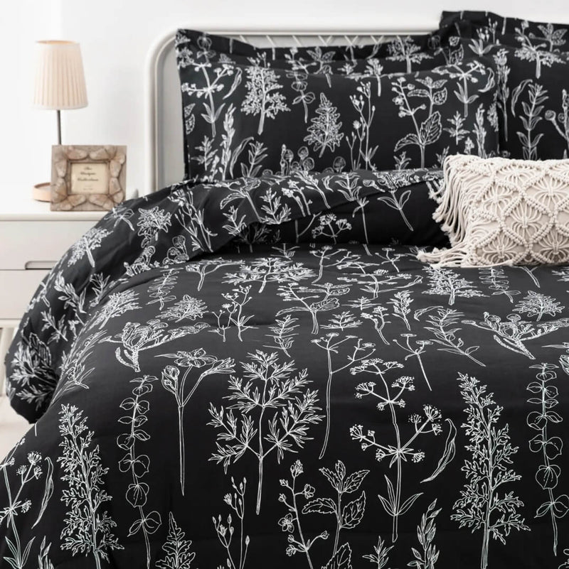 Black Floral Comforter Set-Quilt Set (3Pcs)