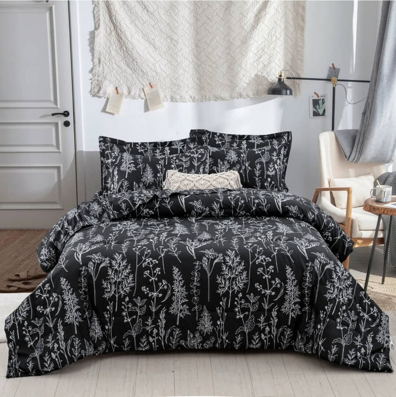 Black Floral Comforter Set-Quilt Set (3Pcs)