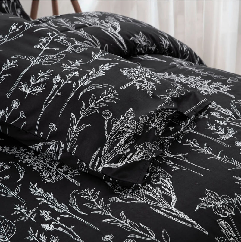 Black Floral Comforter Set-Quilt Set (3Pcs)