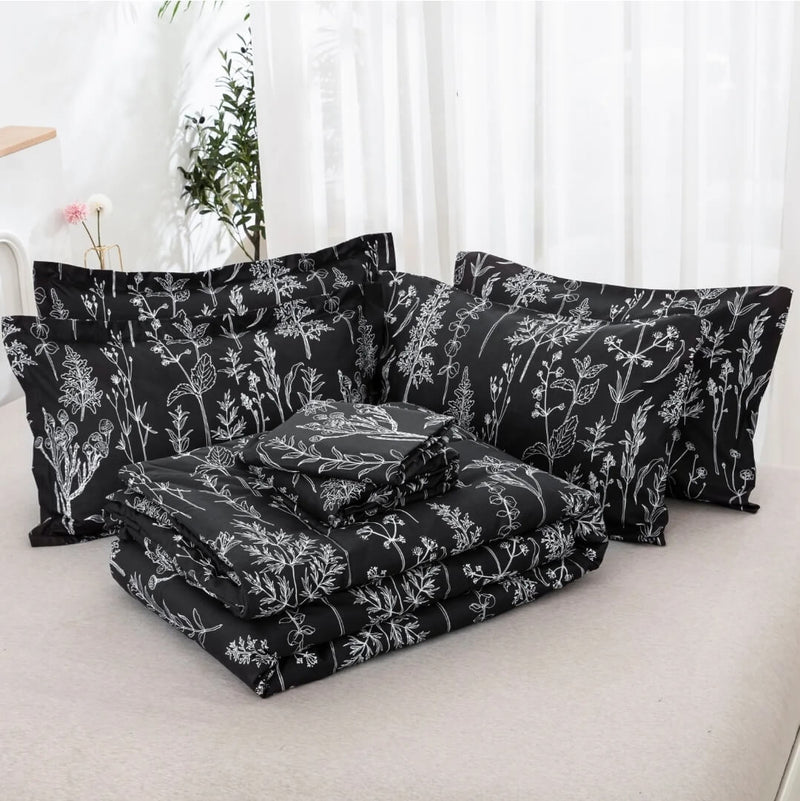 Black Floral Comforter Set-Quilt Set (3Pcs)