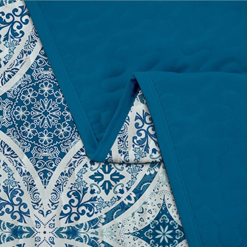 Blue Floral Patchwork Coverlet Set-Quilted Bedspread Sets (3Pcs)