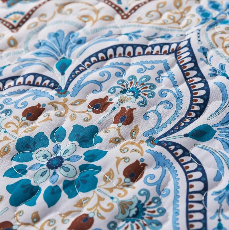 Blue INDIAN Coverlet Set-Floral Quilted Bedspread Sets (3Pcs)