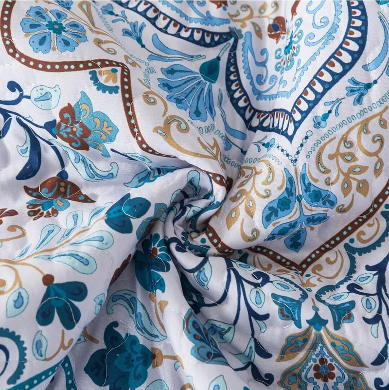 Blue INDIAN Coverlet Set-Floral Quilted Bedspread Sets (3Pcs)