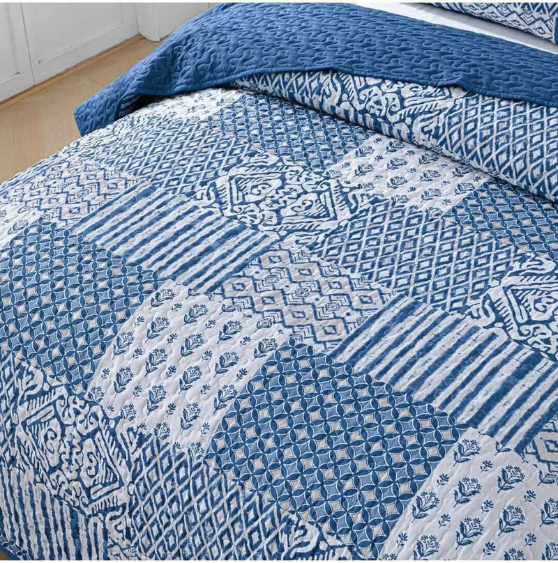 2024 Blue INDIAN Coverlet Set-Quilted Bedspread Set (3Pcs)