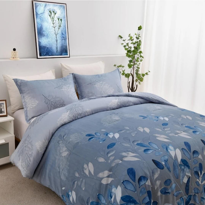 Blue Floral Quilted 3 Piece Comforter Set