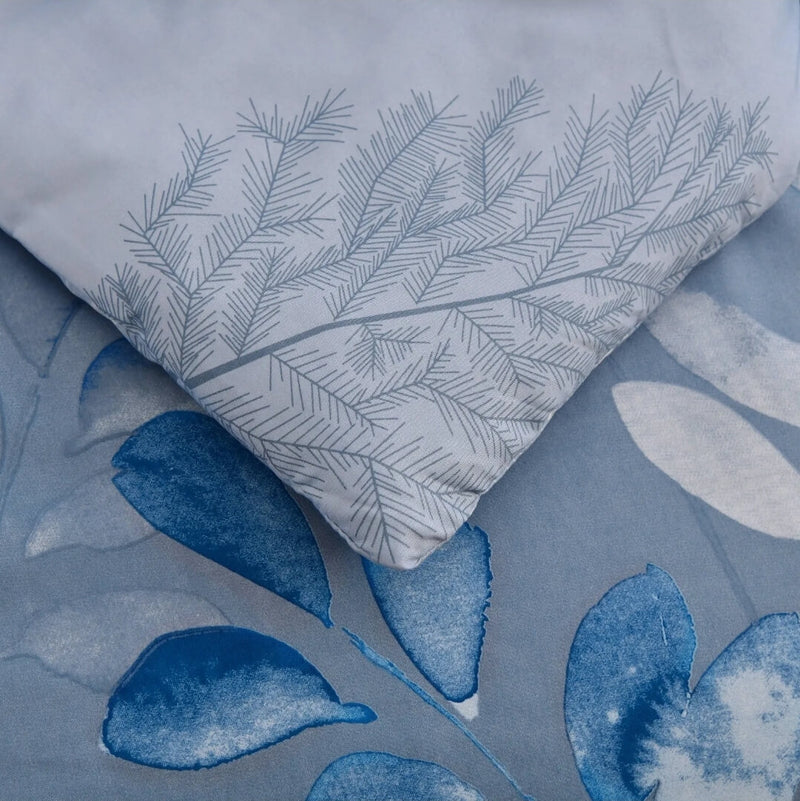 Blue Floral Quilted 3 Piece Comforter Set