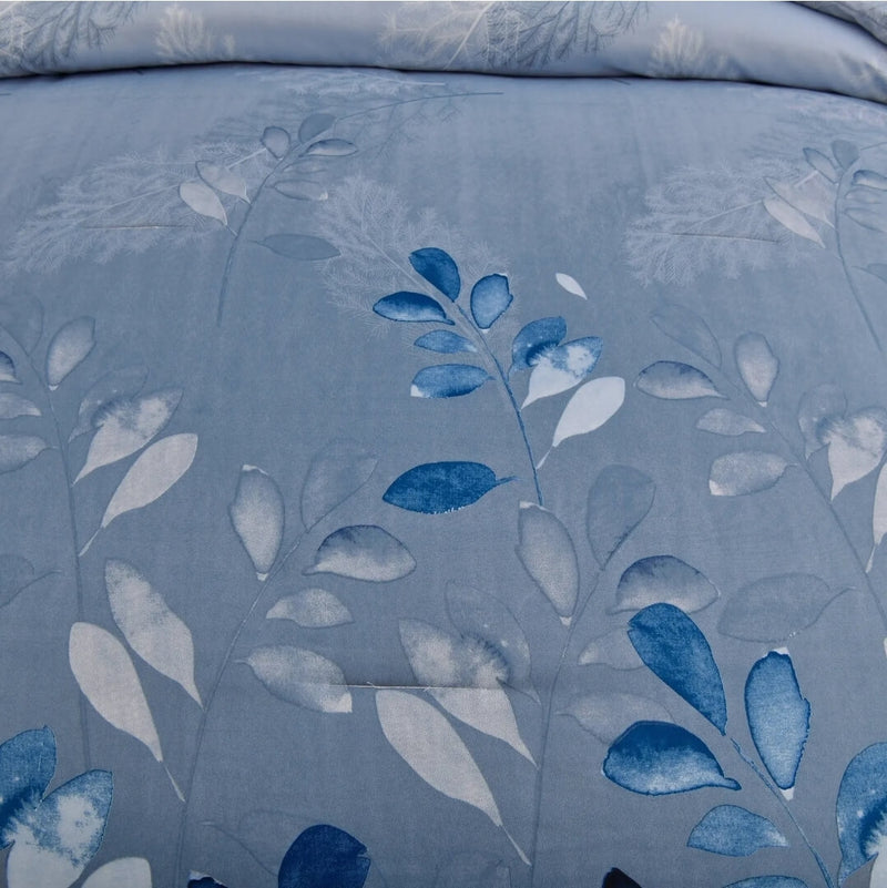Blue Floral Quilted 3 Piece Comforter Set