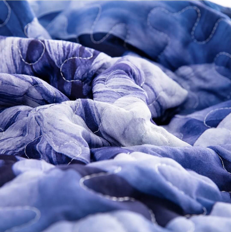 Blue Flower Patchwork Coverlet Set-Quilted Bedspread Sets (3Pcs)