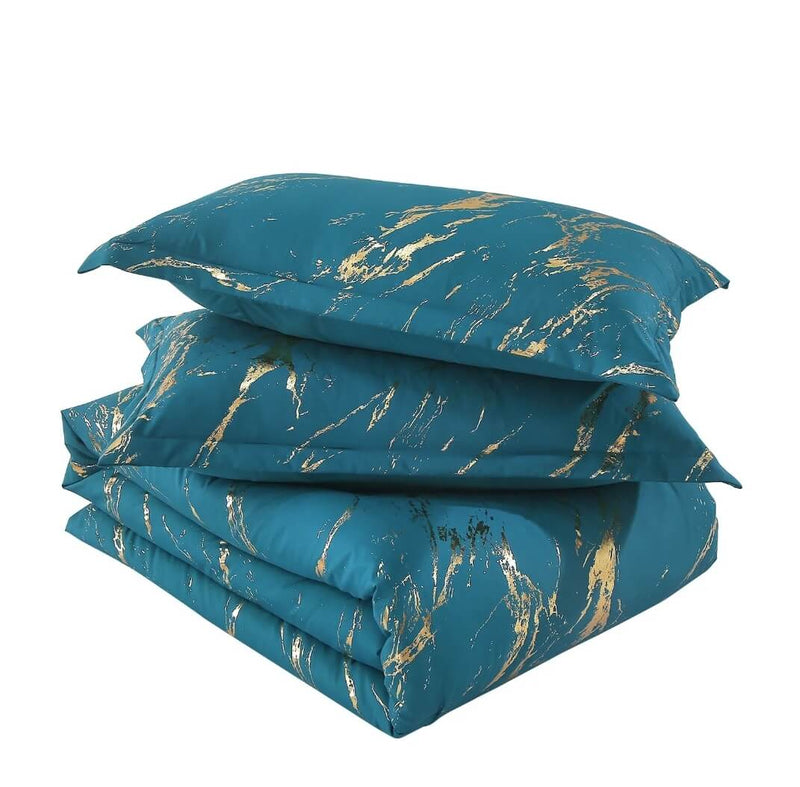 Blue & Gold Comforter Set-Quilt Set (3Pcs)