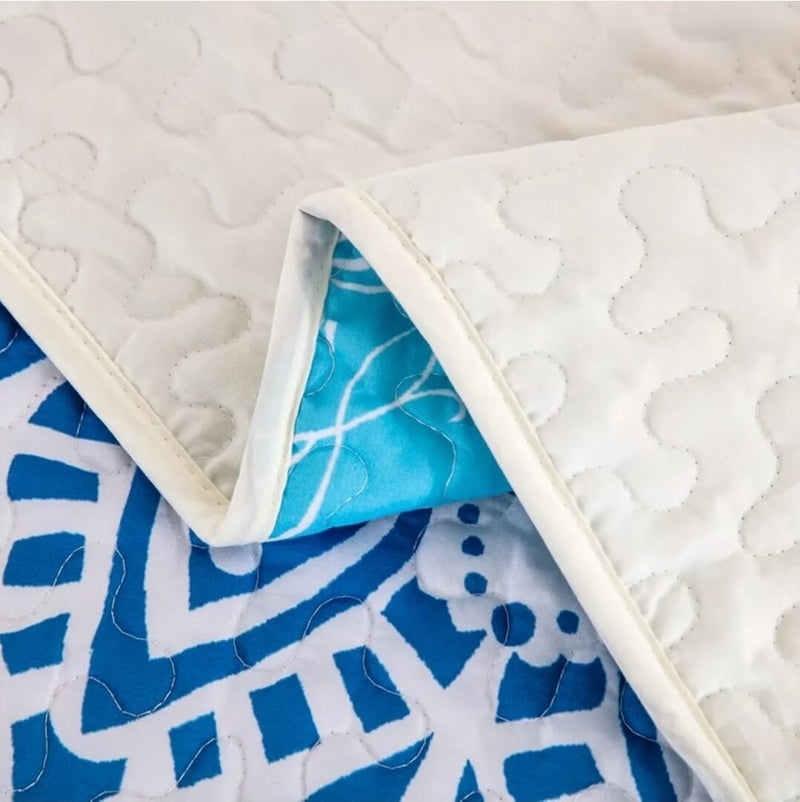 Blue Mandala Quilted Bedspread Coverlet Sets (3Pcs)