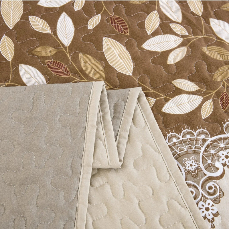 Brown Patchwork Coverlet Set-Floral Quilted Bedspread Sets (3Pcs)