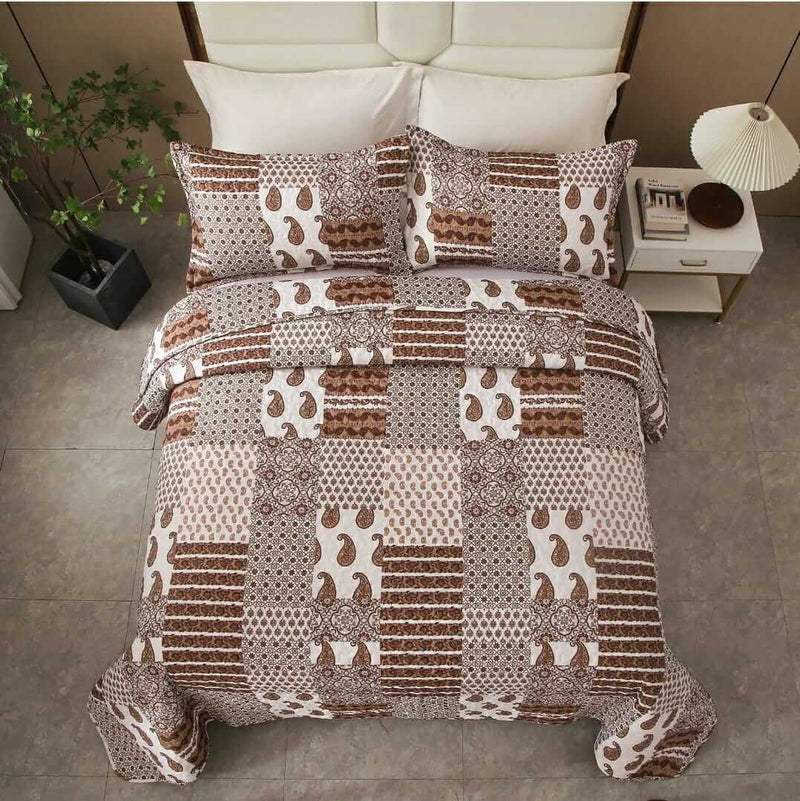 Checked Brown Coverlet set-Bedspread Quilt Set