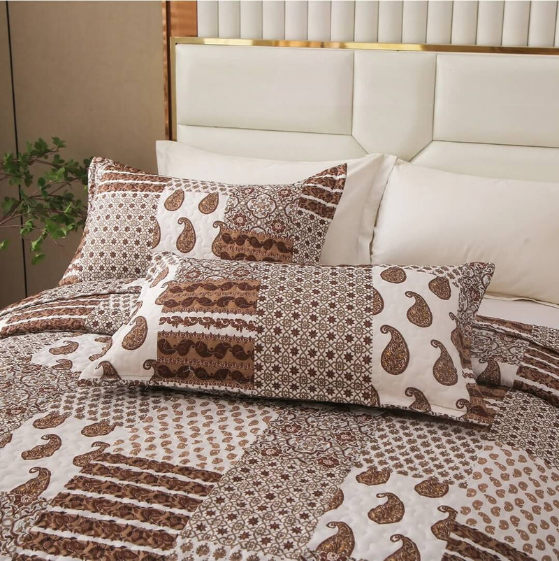 Checked Brown Coverlet set-Bedspread Quilt Set
