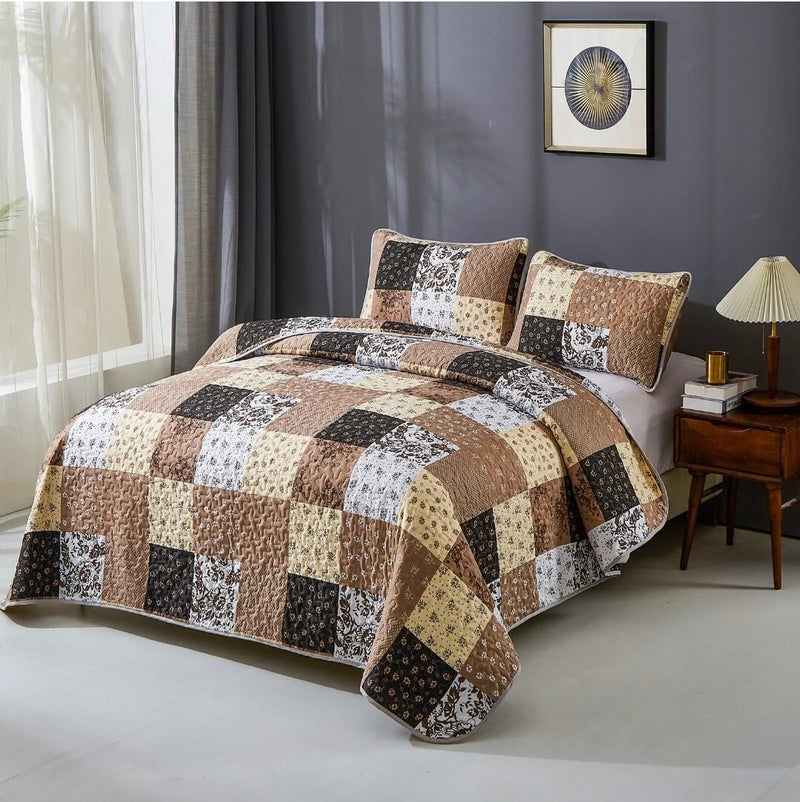 Hazel Wood Patchwork Coverlet Set-Floral Quilted Bedspread Sets (3Pcs)