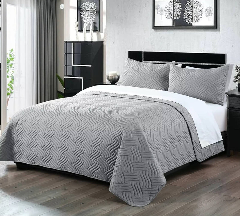 Chic Embossed Bedspread Coverlet Set (3Pcs) - Grey