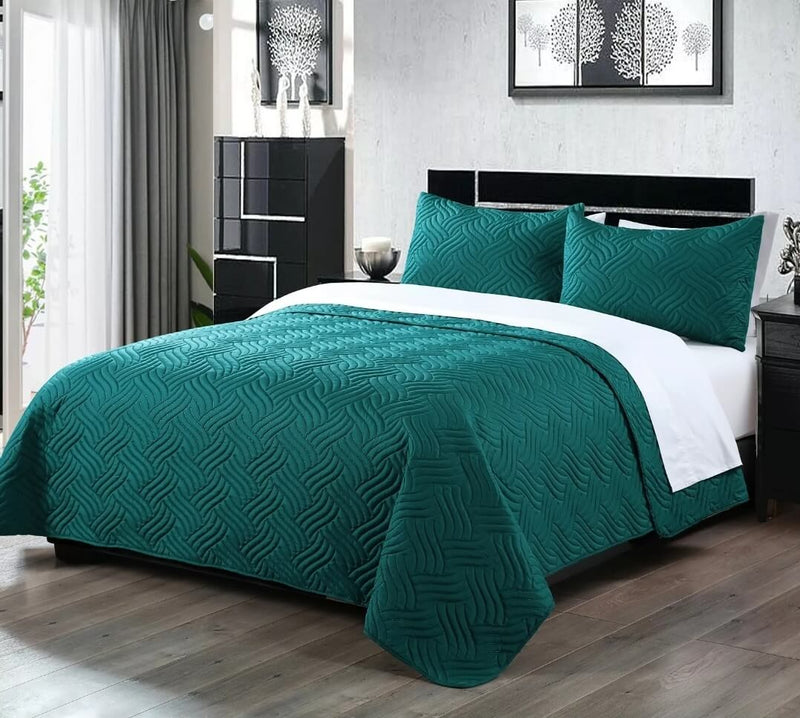 Chic Embossed Bedspread Coverlet Set (3Pcs) - Teal Green