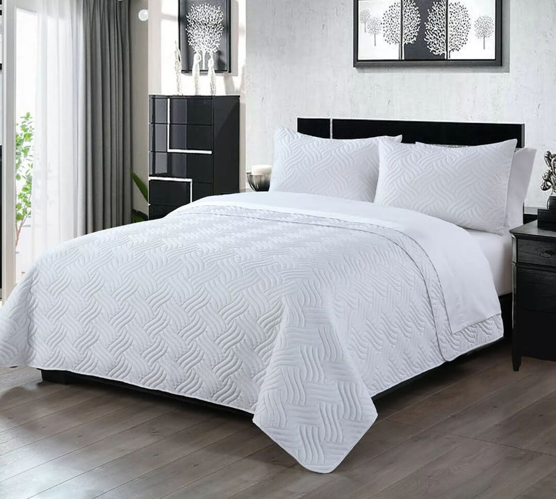 Chic Embossed Bedspread Coverlet Set (3Pcs) - White