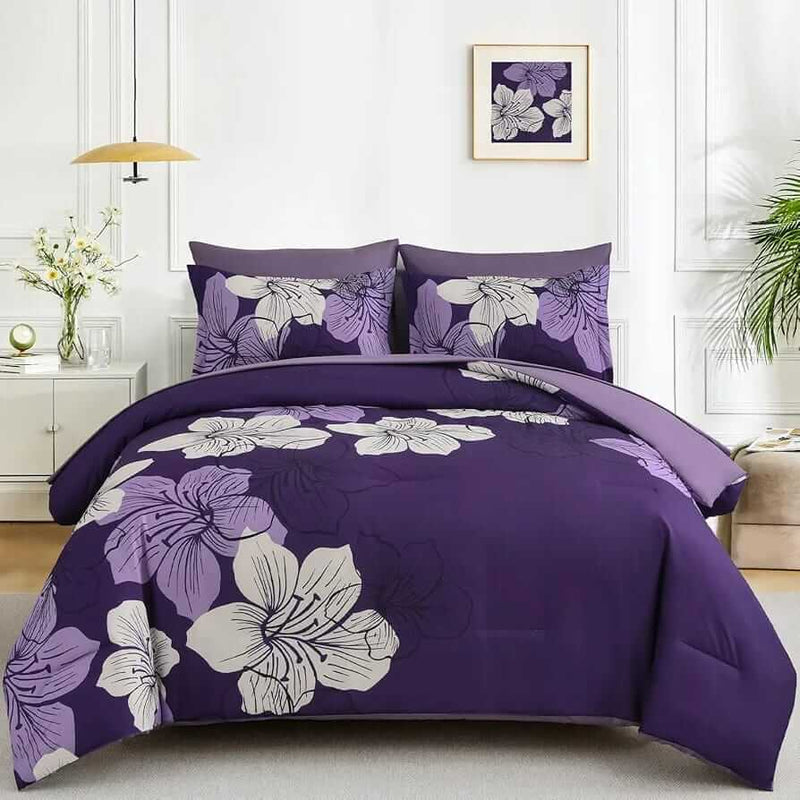 2025 Purple Floral Comforter Set-Quilt Set (3Pcs)