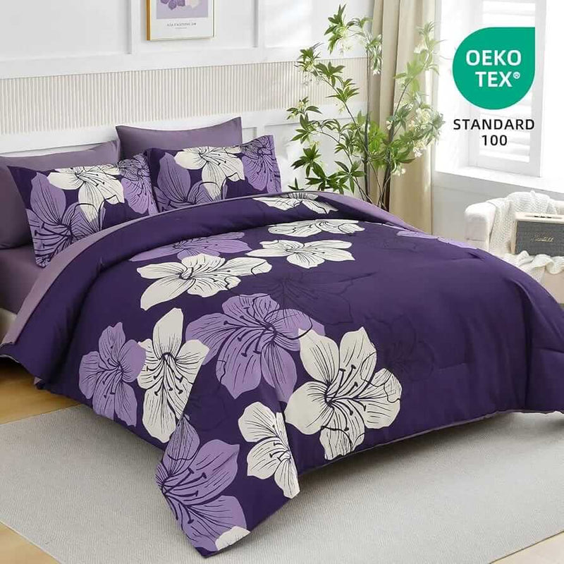 2025 Purple Floral Comforter Set-Quilt Set (3Pcs)