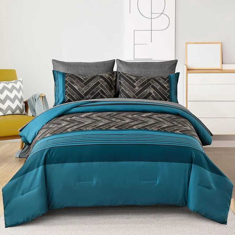 Teal Green Patchwork Comforter Set-Quilt Set (3Pcs)