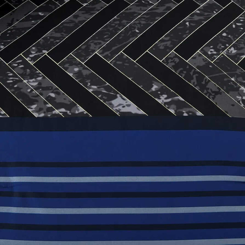 Navy Blue Patchwork Comforter Set-Quilt Set (3Pcs)