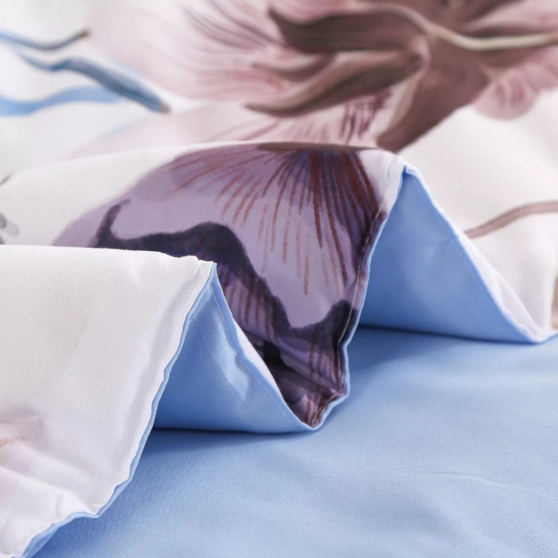 Sky Blue Floral Quilt Cover - Ultra Soft Doona/Duvet Cover Set 2xPillowcases