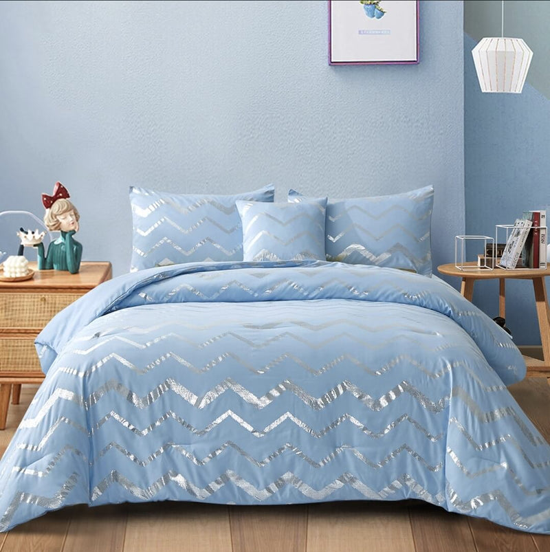 Blue Striped Comforter Set-Quilt Set (3Pcs)