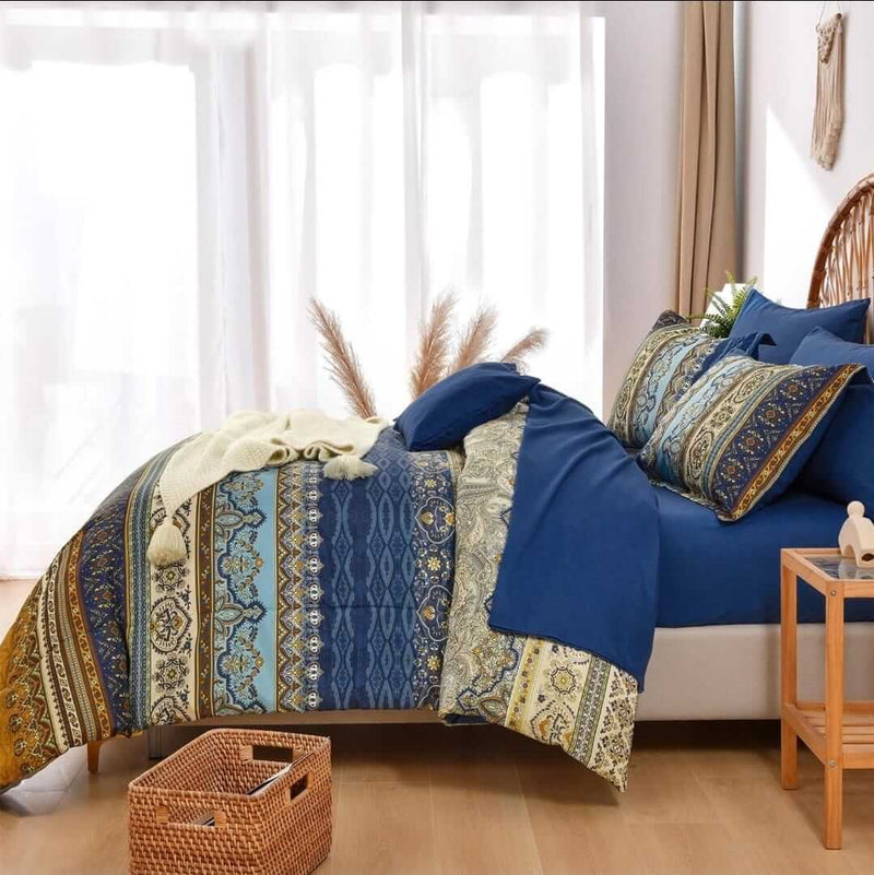 Blue INDIAN Bohemian Comforter Set-Quilt Set (3Pcs)