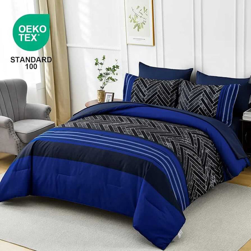 Navy Blue Patchwork Comforter Set-Quilt Set (3Pcs)