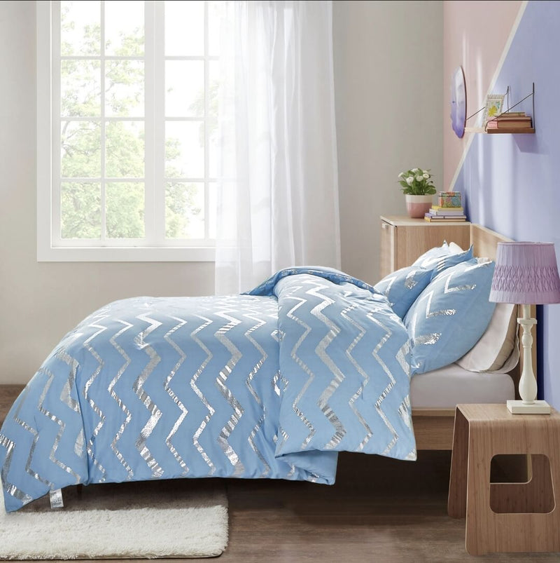 Blue Striped Comforter Set-Quilt Set (3Pcs)