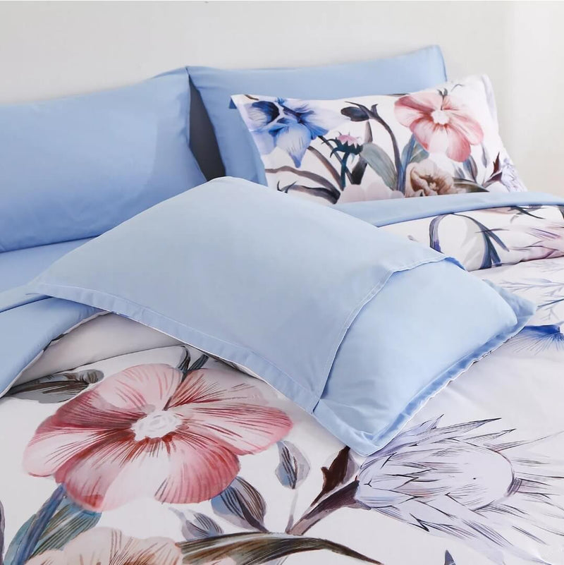 Sky Blue Floral Quilt Cover - Ultra Soft Doona/Duvet Cover Set 2xPillowcases