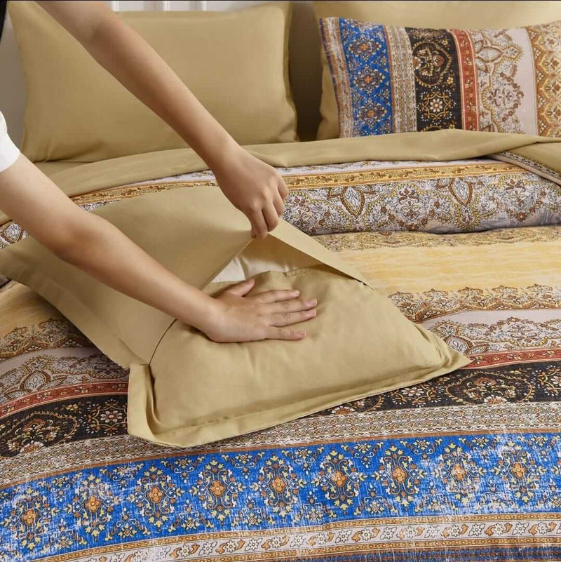 Beige INDIAN Bohemian Comforter Set-Quilt Set (3Pcs)