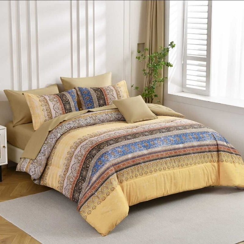 Beige INDIAN Bohemian Comforter Set-Quilt Set (3Pcs)