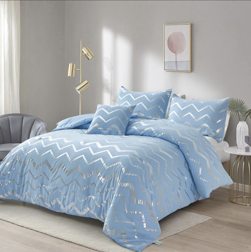 Blue Striped Comforter Set-Quilt Set (3Pcs)