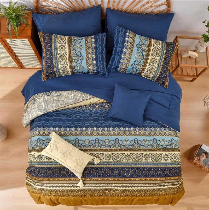 Blue INDIAN Bohemian Comforter Set-Quilt Set (3Pcs)