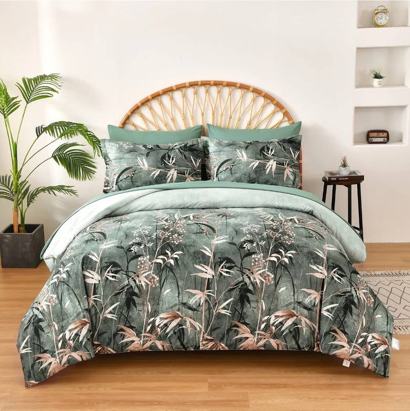 Green Botanical Comforter Set-Quilt Set (3Pcs)