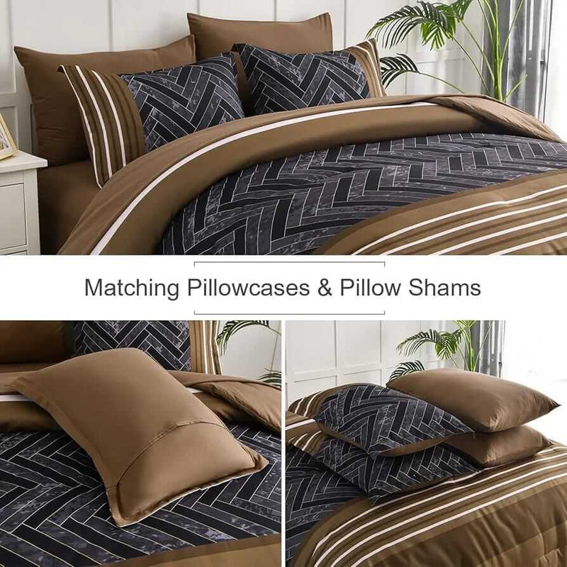 Dark Brown Patchwork Comforter Set-Quilt Set (3Pcs)