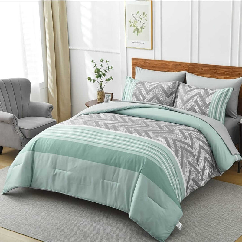 Light Green Patchwork Comforter Set-Quilt Set (3Pcs)